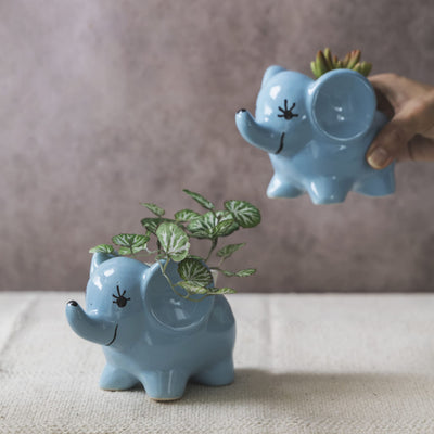 Garden Gleams Blue Elephant Planter Pot Set of 2