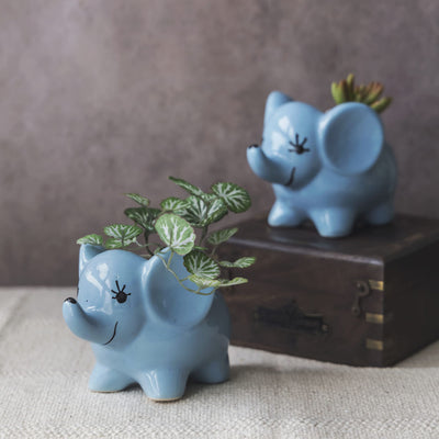 Garden Gleams Blue Elephant Planter Pot Set of 2