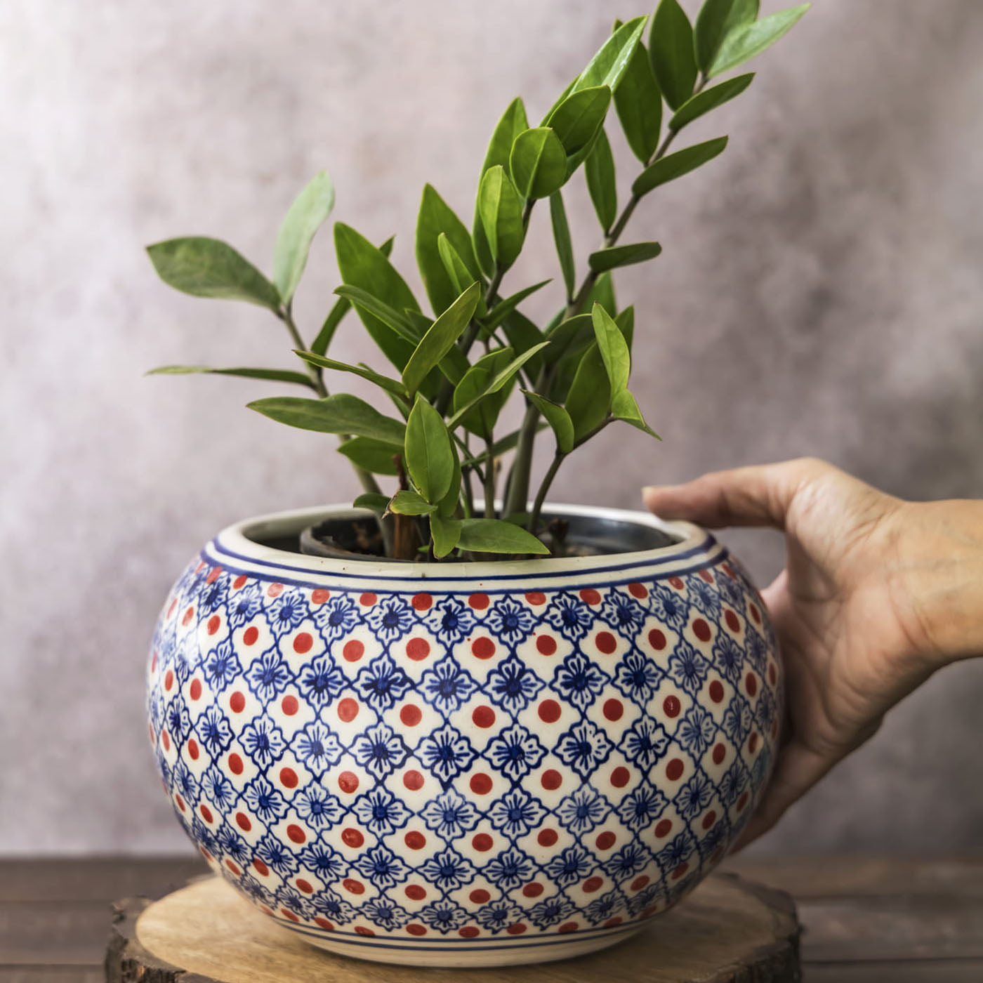 Garden Gleams Blue Pattern Big Planter Pot