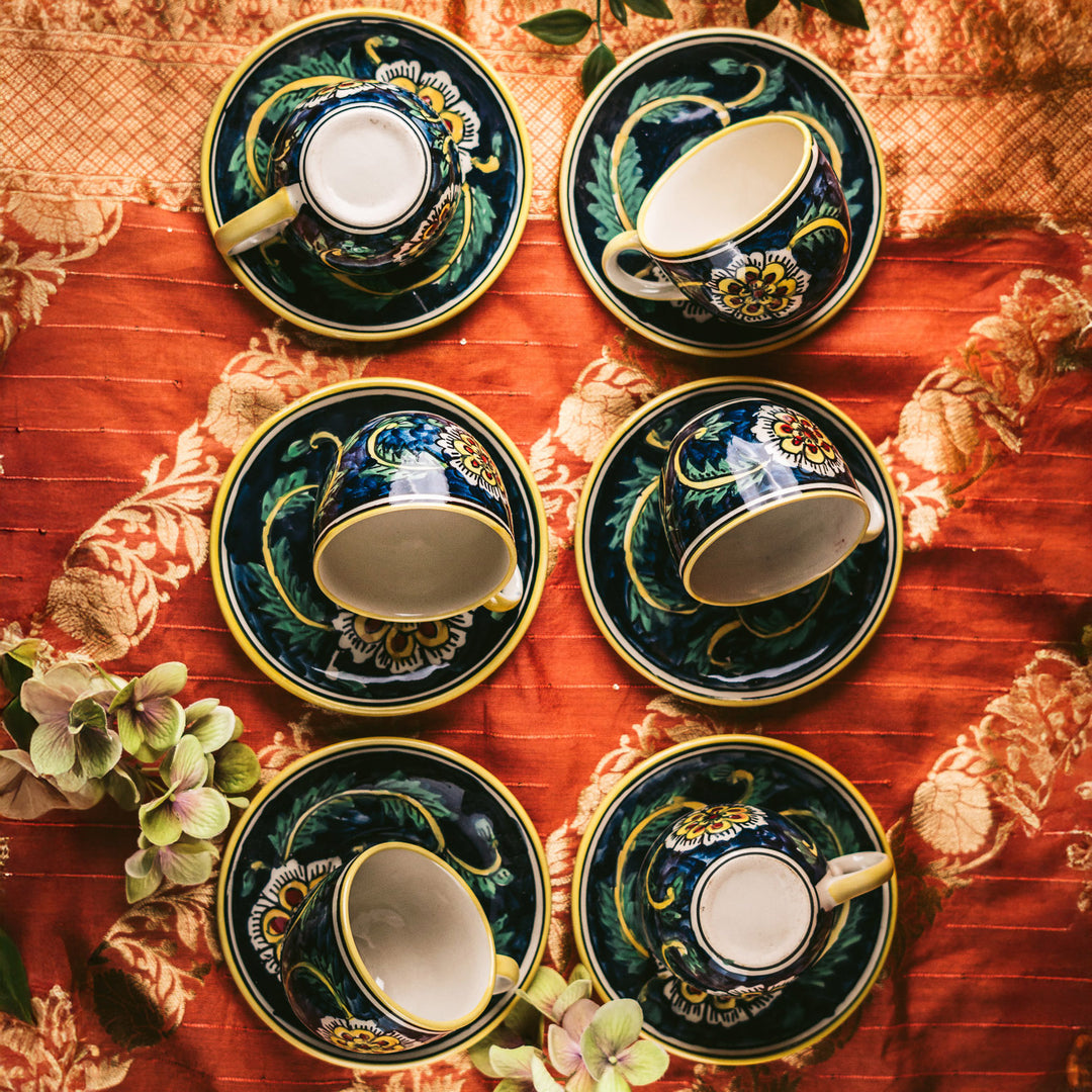 Marigold Handpainted Floral Ceramic Tea Set of 15 pcs
