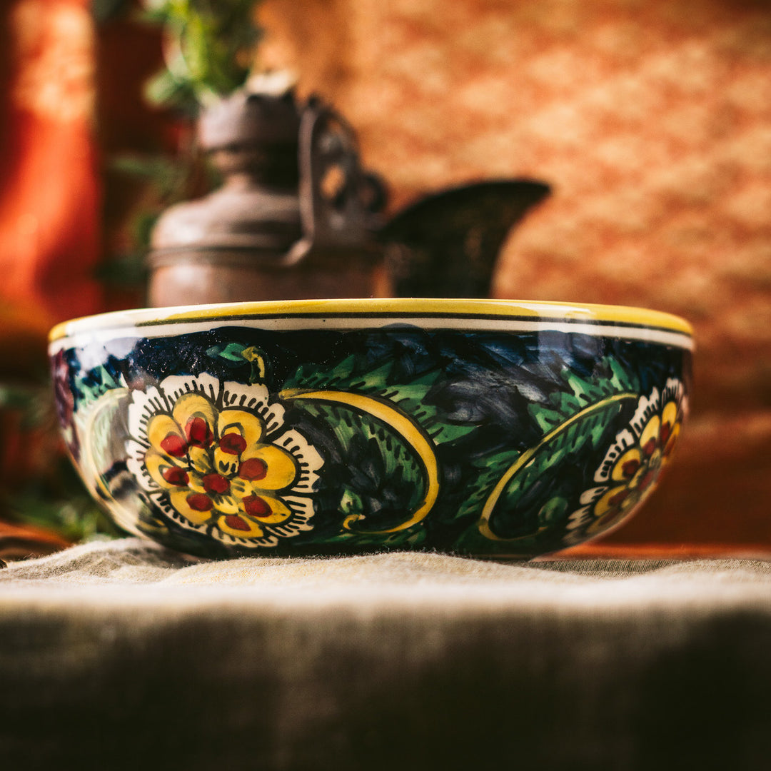 Marigold Handpainted Floral Ceramic Medium Serving Bowl