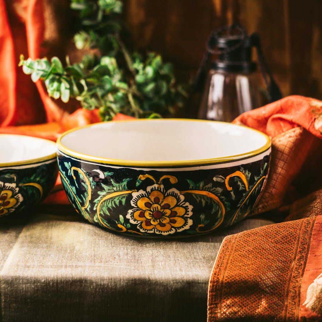 Marigold Handpainted Floral Ceramic Big Serving Bowl