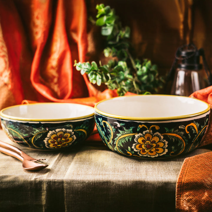 Marigold Handpainted Floral Ceramic Medium Serving Bowl