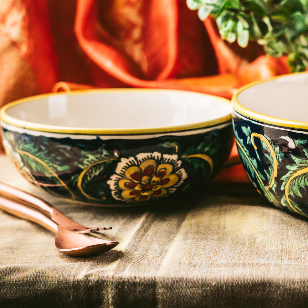 Marigold Handpainted Floral Ceramic Serving Bowls Set of 2