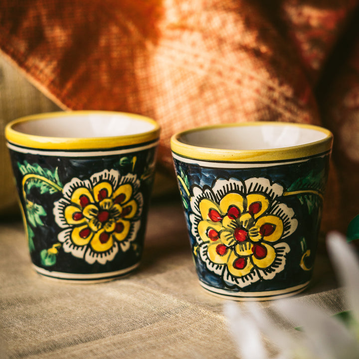 Marigold Handpainted Floral Ceramic Glasses