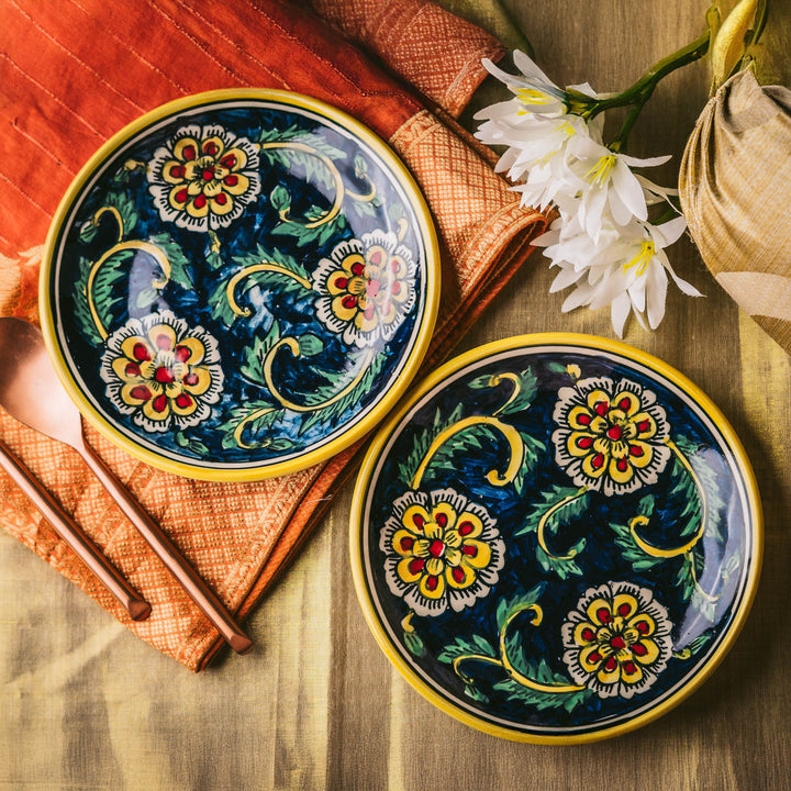 Marigold Handpainted Floral Ceramic Quarter Plates