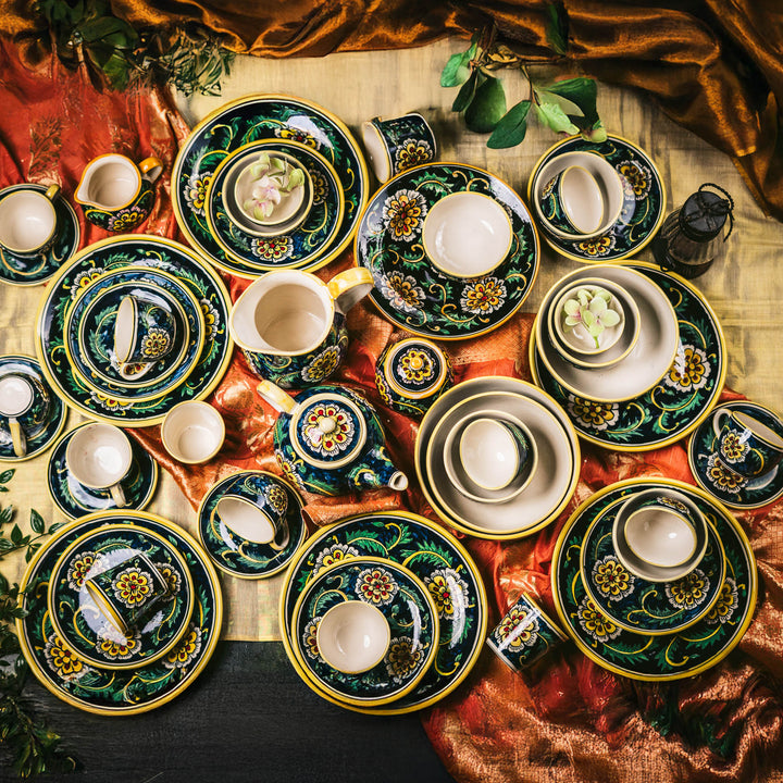 Marigold Handpainted Floral Ceramic Full Dinner Set of 56 pcs