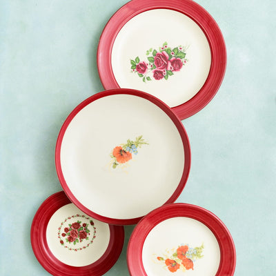 Floral Whispers in Red Wall Decor Ceramics Plate Set of 4