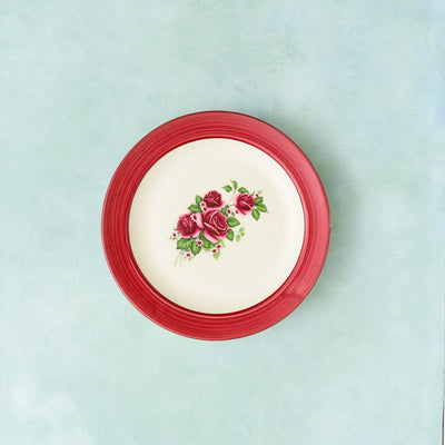 Floral Whispers in Red Wall Decor Ceramics Plate Set of 4