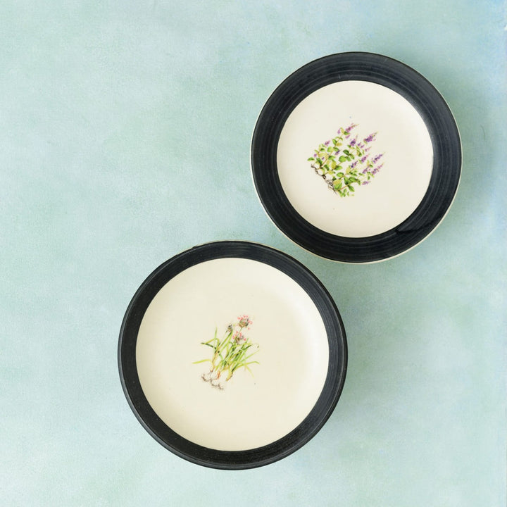Floral Whispers in Black Wall Decor Ceramics Plate Set of 2
