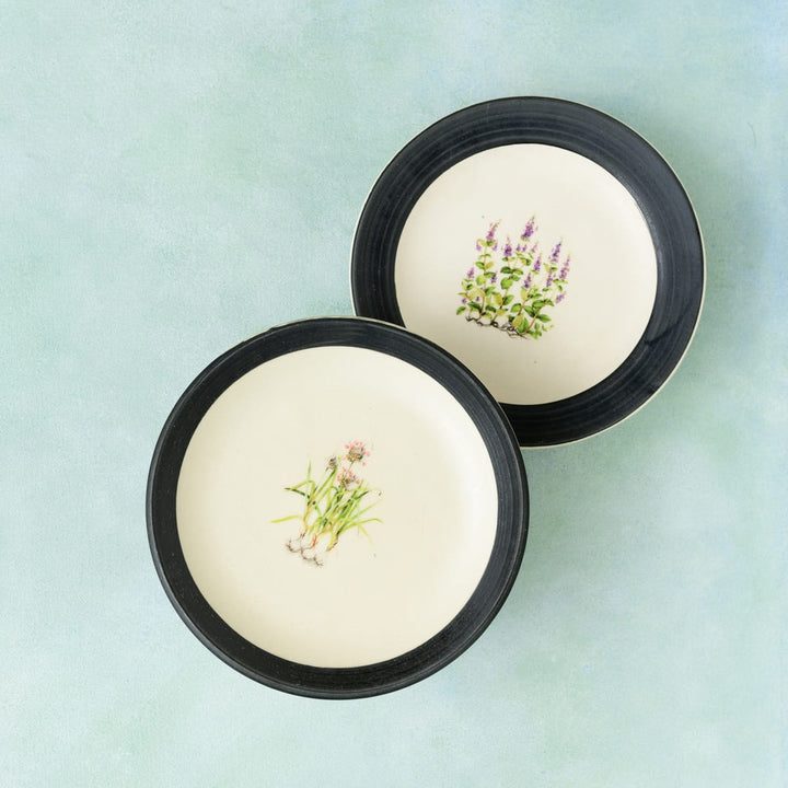 Floral Whispers in Black Wall Decor Ceramics Plate Set of 2
