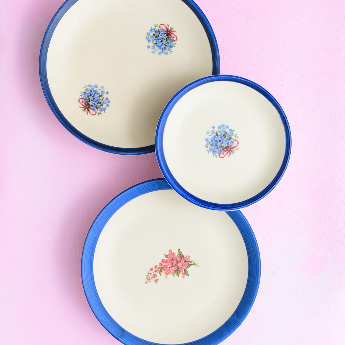 Floral Whispers in Blue Wall Decor Ceramics Plate Set of 3