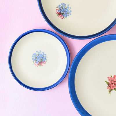 Floral Whispers in Blue Wall Decor Ceramics Plate Set of 3