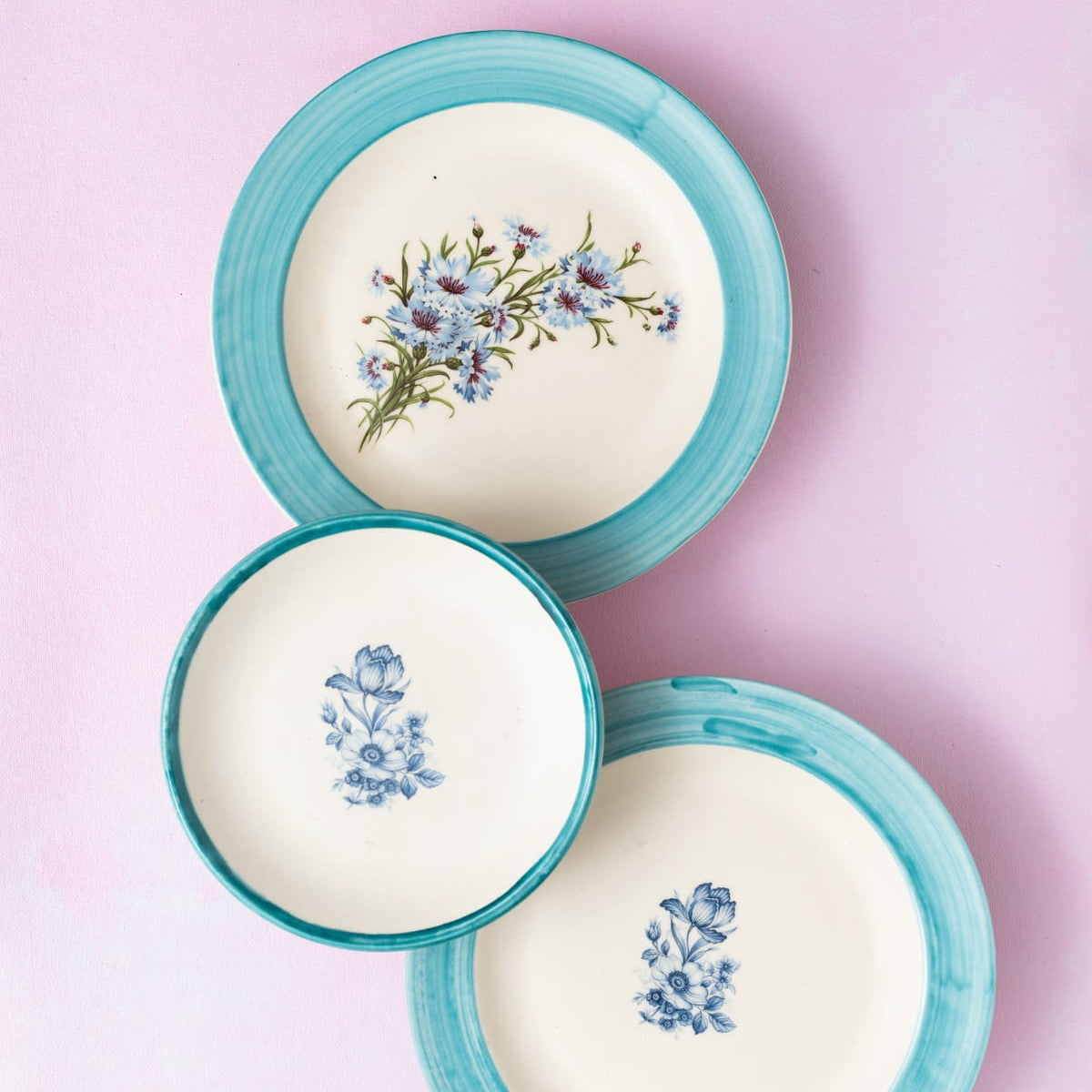 Floral Whispers in Sky Blue Wall Decor Ceramics Plate Set of 3