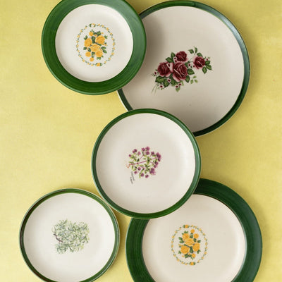 Floral Whispers in Green Wall Decor Ceramics Plate Set of 5