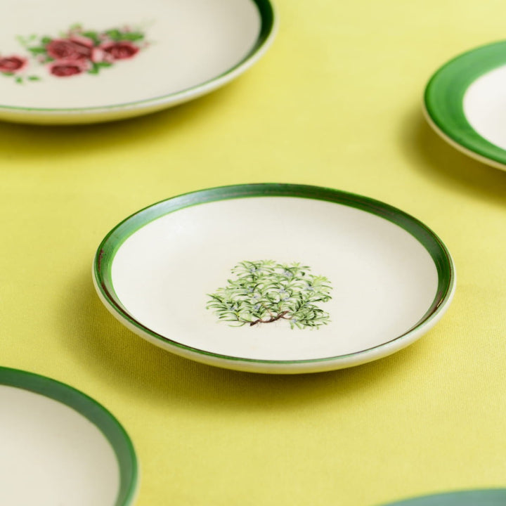 Floral Whispers in Green Wall Decor Ceramics Plate Set of 5
