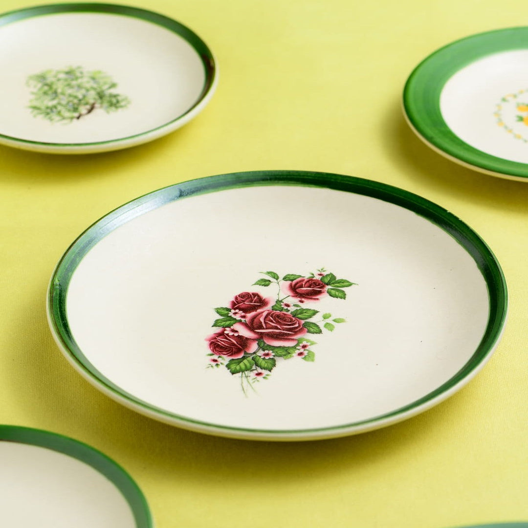 Floral Whispers in Green Wall Decor Ceramics Plate Set of 5