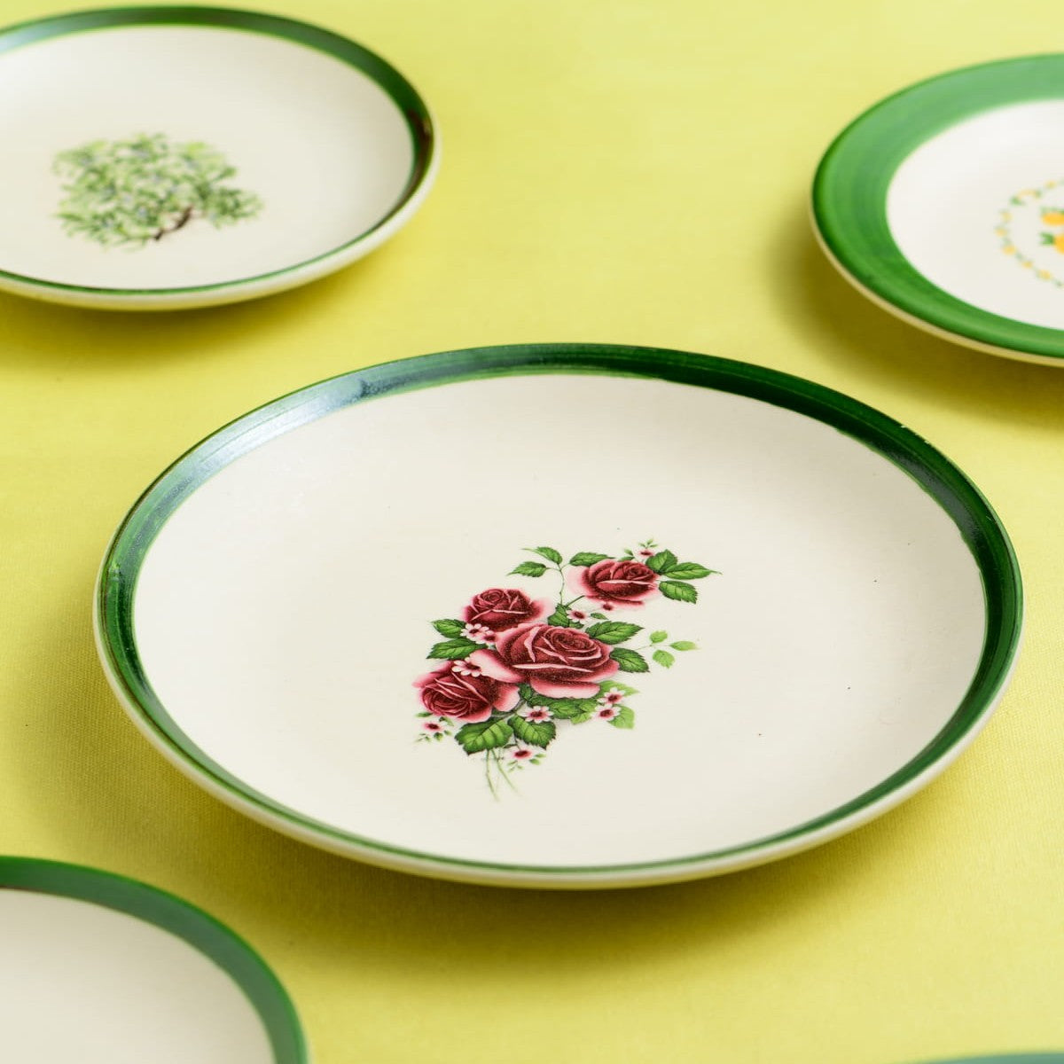 Floral Whispers in Green Wall Decor Ceramics Plate Set of 3