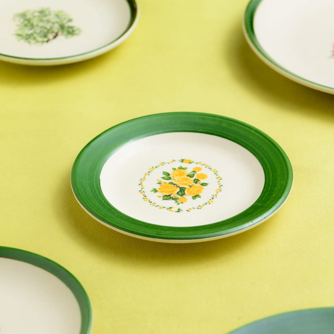 Floral Whispers in Green Wall Decor Ceramics Plate Set of 5