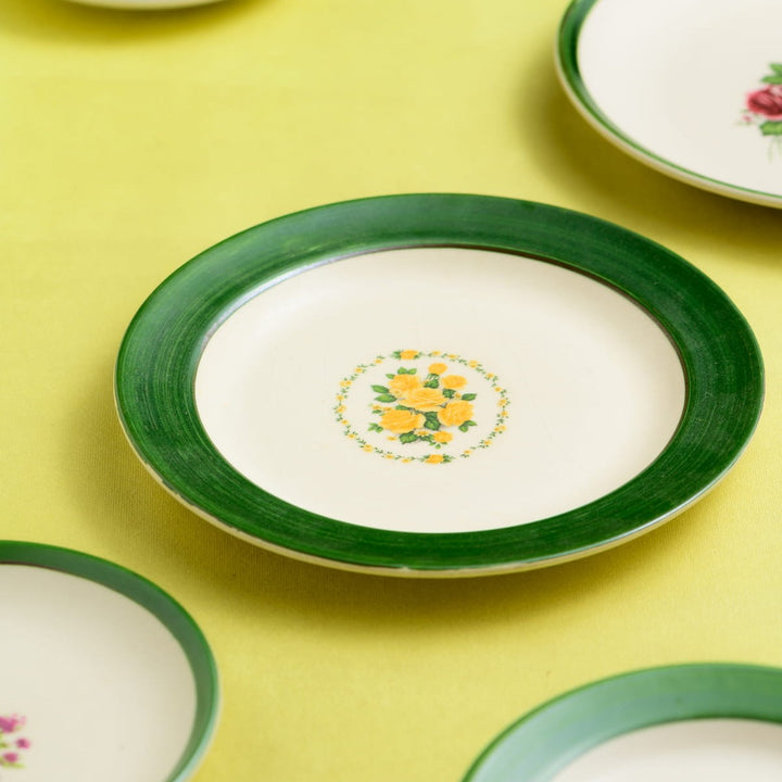 Floral Whispers in Green Wall Decor Ceramics Plate Set of 5