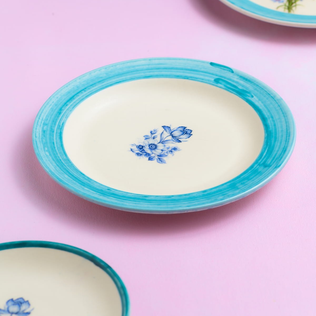 Floral Whispers in Sky Blue Wall Decor Ceramics Plate Set of 3