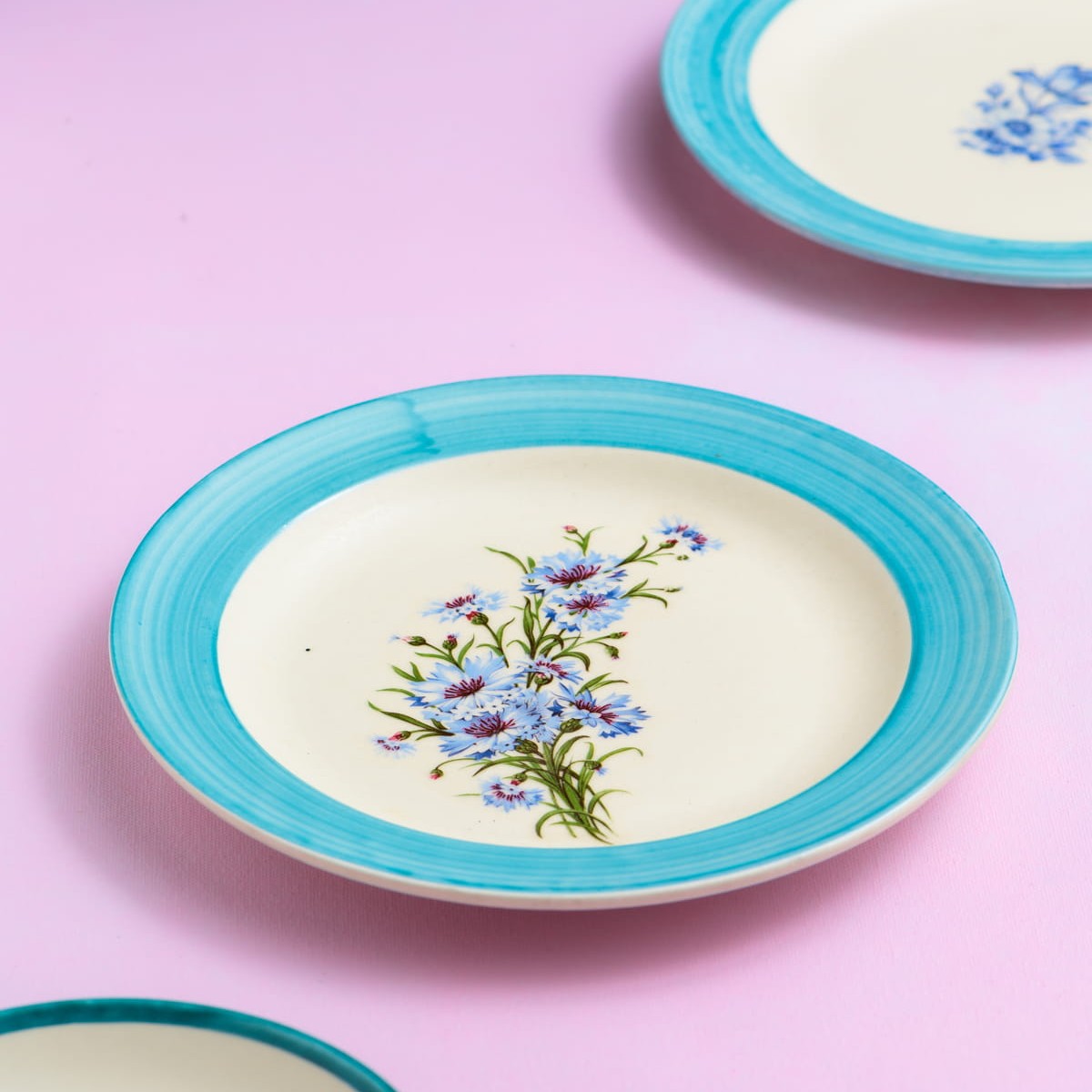Floral Whispers in Sky Blue Wall Decor Ceramics Plate Set of 3