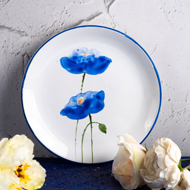 Blue Flowers Handpainted Wall Decor Ceramic Single Plate
