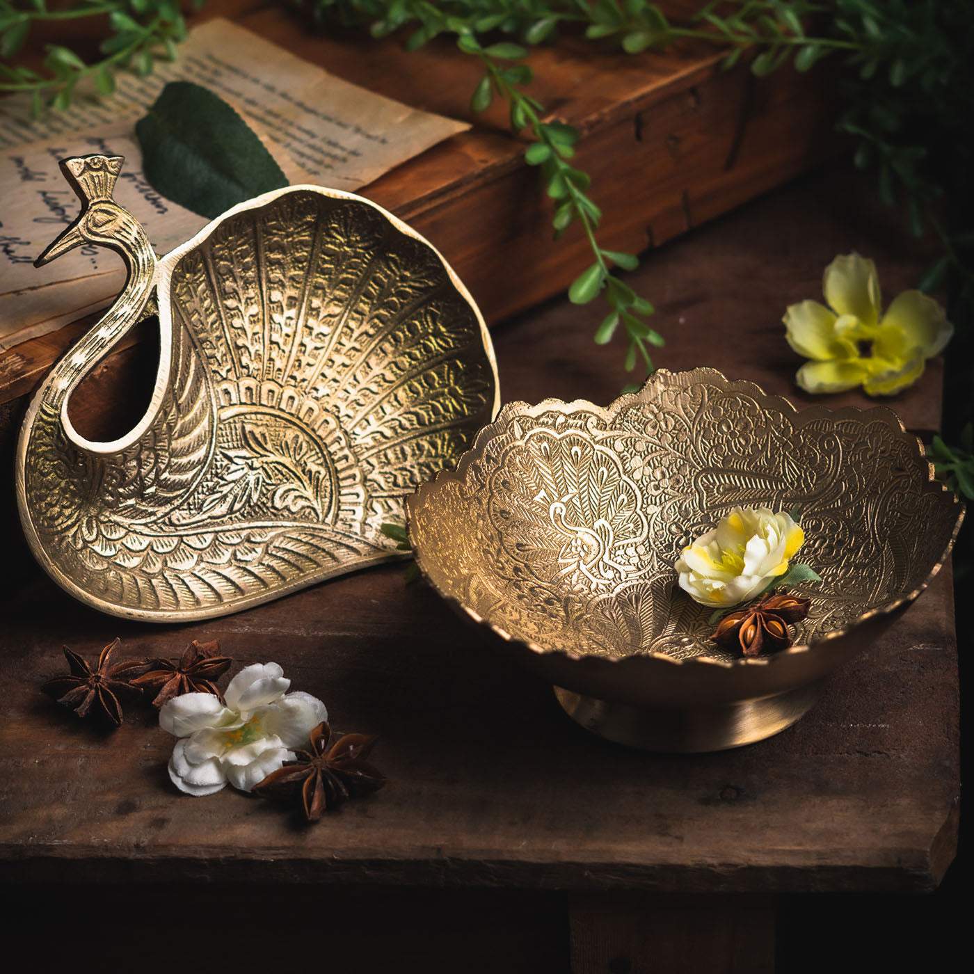Saubhagya Serving Platters and Decor with Gold Finish Set of 13