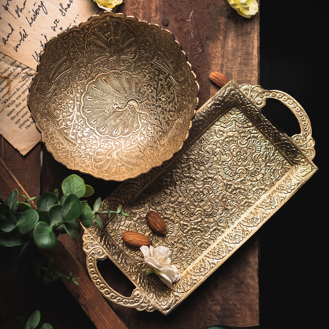 Saubhagya Brass Large Serving Bowl with Gold Finish – Amalfiee