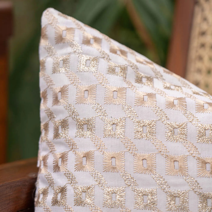 Kiran White and Gold Aashiyana Cushion Cover