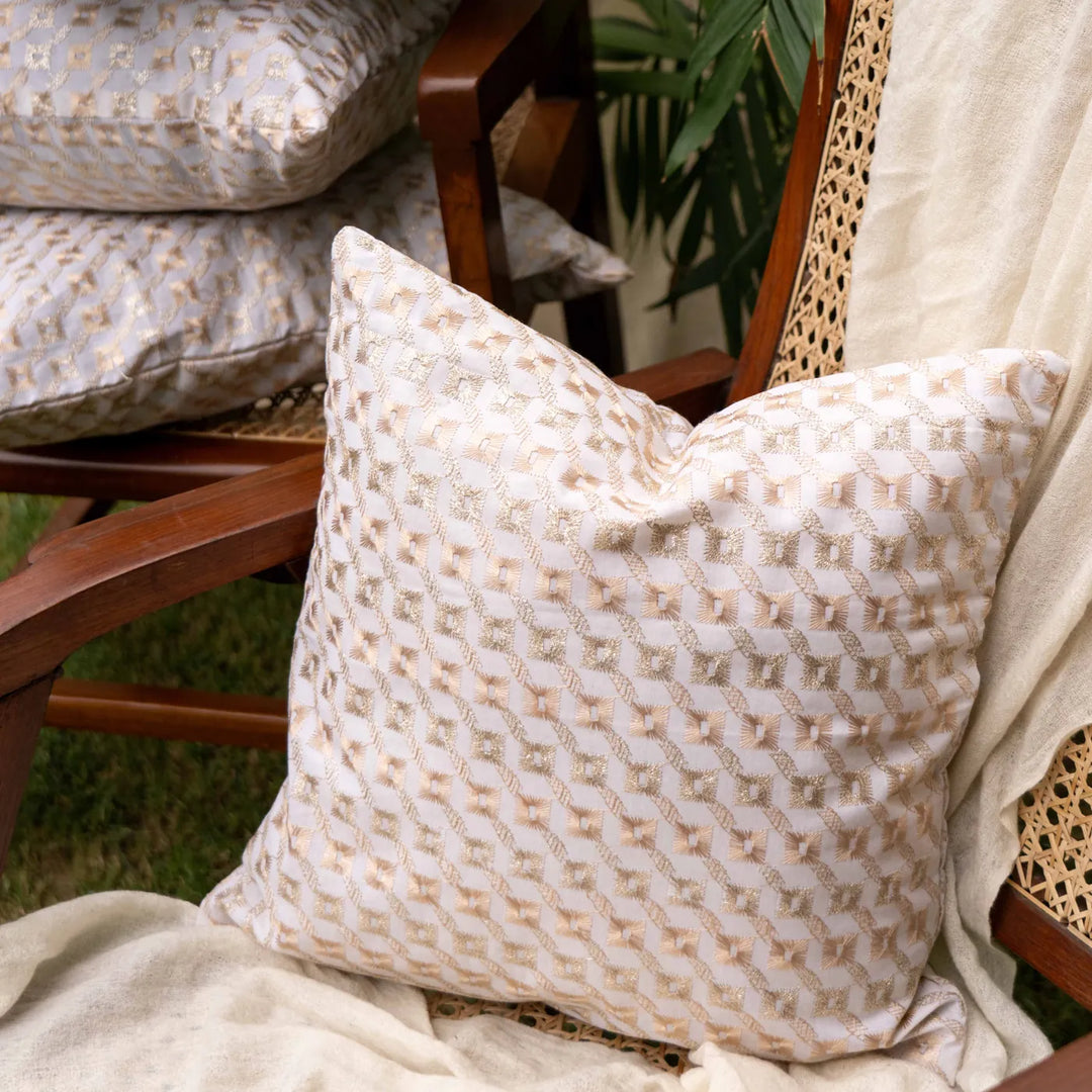 Kiran White and Gold Aashiyana Cushion Cover