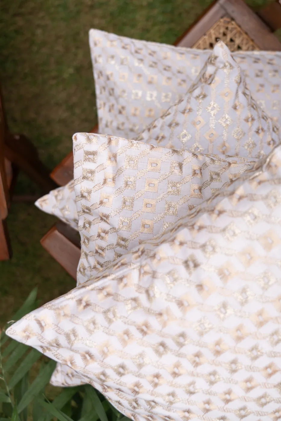 Kiran White and Gold Aashiyana Cushion Cover