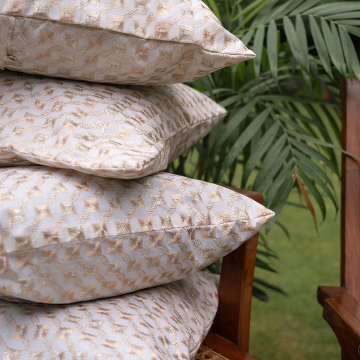Kiran White and Gold Aashiyana Cushion Cover