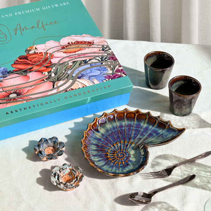 Navhara Shell Platter and Glasses Luxury Serveware Gift Box