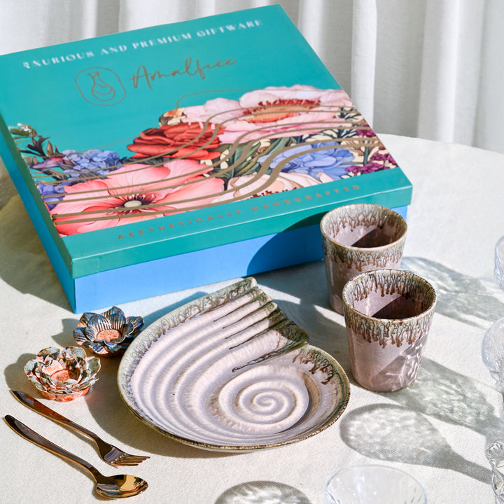 Sarvottam Shell Platter and Glasses Luxury Serveware Gift Box