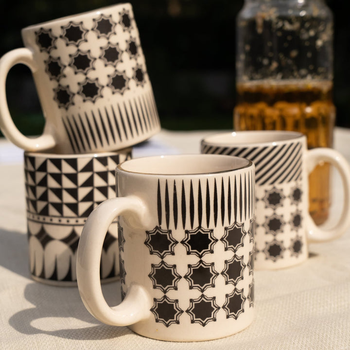 Shatranj Black and White Printed Full Dinner Set of 56 pcs
