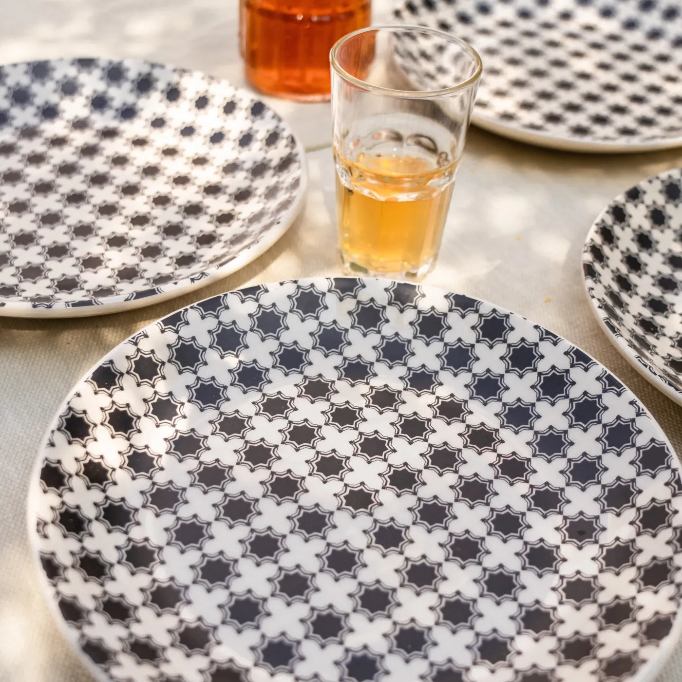 Shatranj Black and White Printed Dinner Set of 12 pcs
