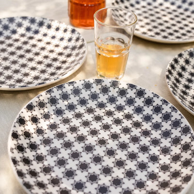 Shatranj Black and White Printed Dinner Set of 12 pcs