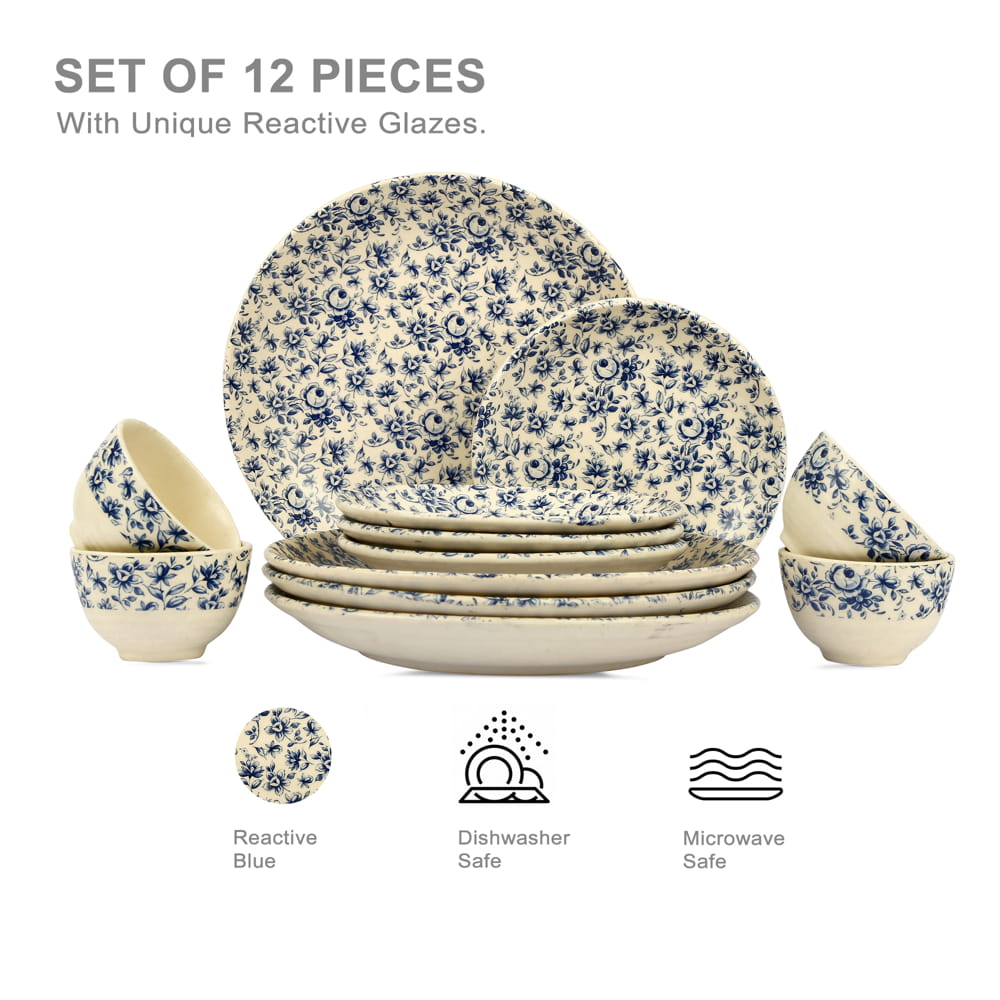 Neelambar Floral Ceramic Dinner Set of 12 pcs