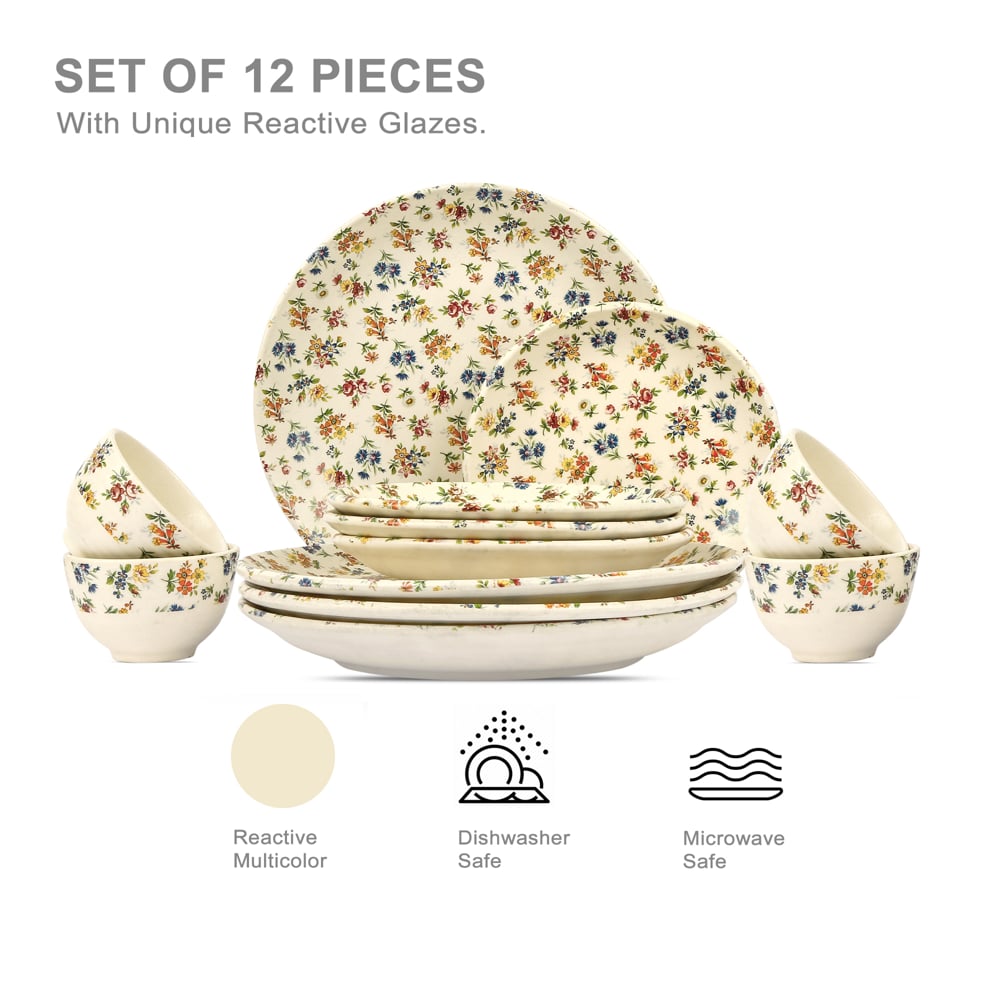 Eden's Bloom Floral Ceramic Dinner Set of 12 pcs