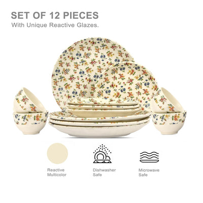 Eden's Bloom Floral Ceramic Dinner Set of 12 pcs