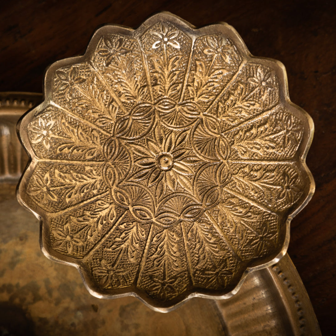 Saubhagya Embossed Brass Plates with Gold Finish Set of 3