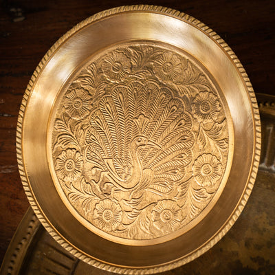 Saubhagya Embossed Brass Plates with Gold Finish Set of 3