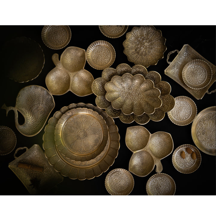 Saubhagya Embossed Serving Platters and Plates with Gold Finish Set of 13