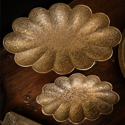 Saubhagya Brass Floral Platter Medium with Gold Finish