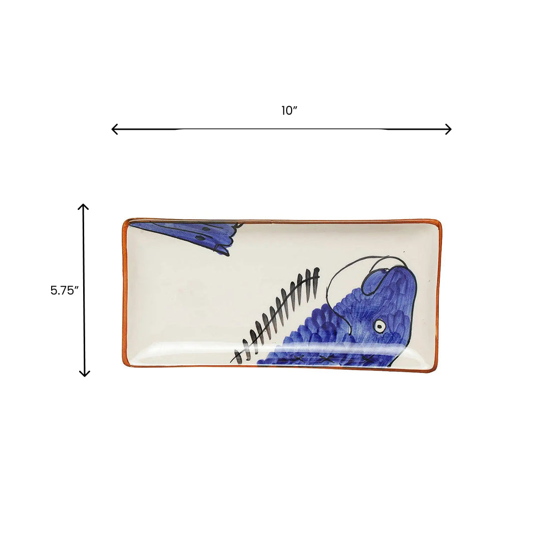Hand-painted Fish Ceramic Serving Platter Set of 2
