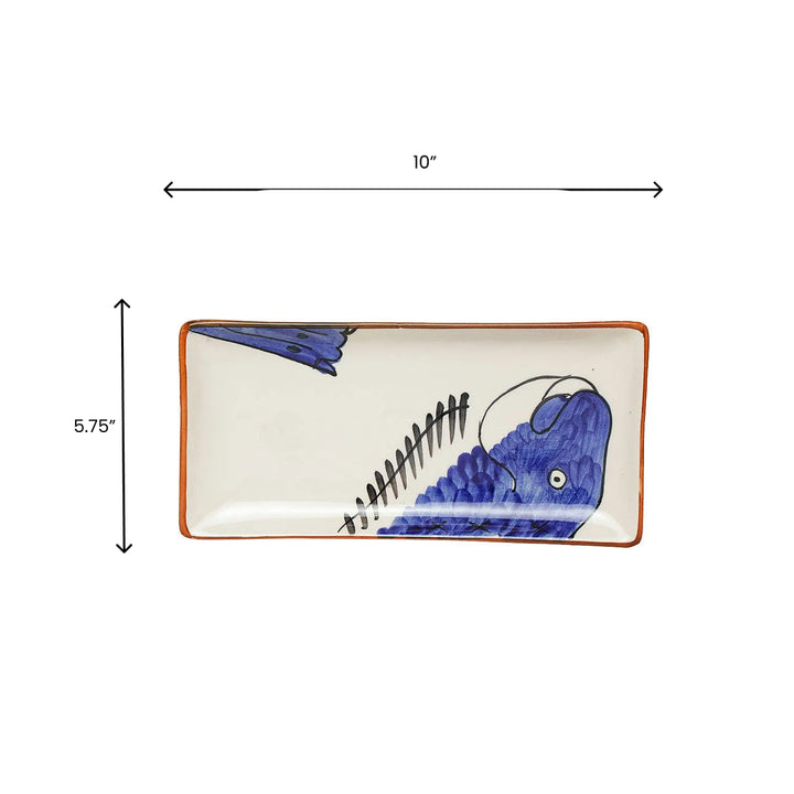 Hand-painted Fish Ceramic Serving Platter Set of 2
