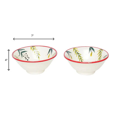 Handpainted Bird Print Ceramic Bowl Serving Set 2