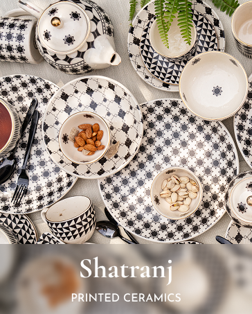 Shatranj Black and White Printed Dinner Set of 21 pcs