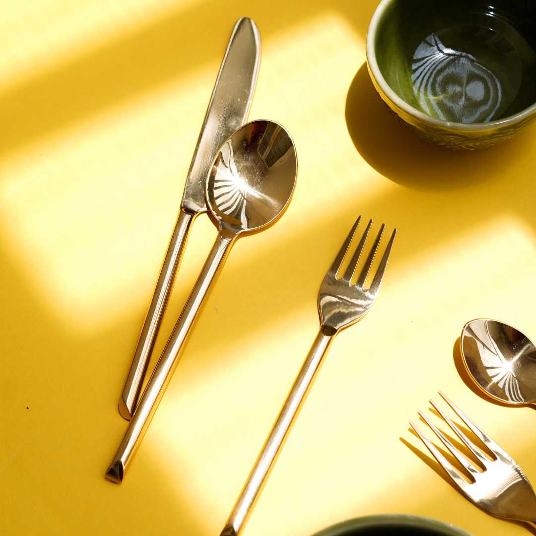 Hiraeth Gold Spoon &amp; Fork Set Amalfiee Ceramics